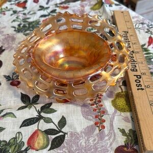 Vintage Fenton Marigold Carnival Glass Open Edge Basket Weave Bowl